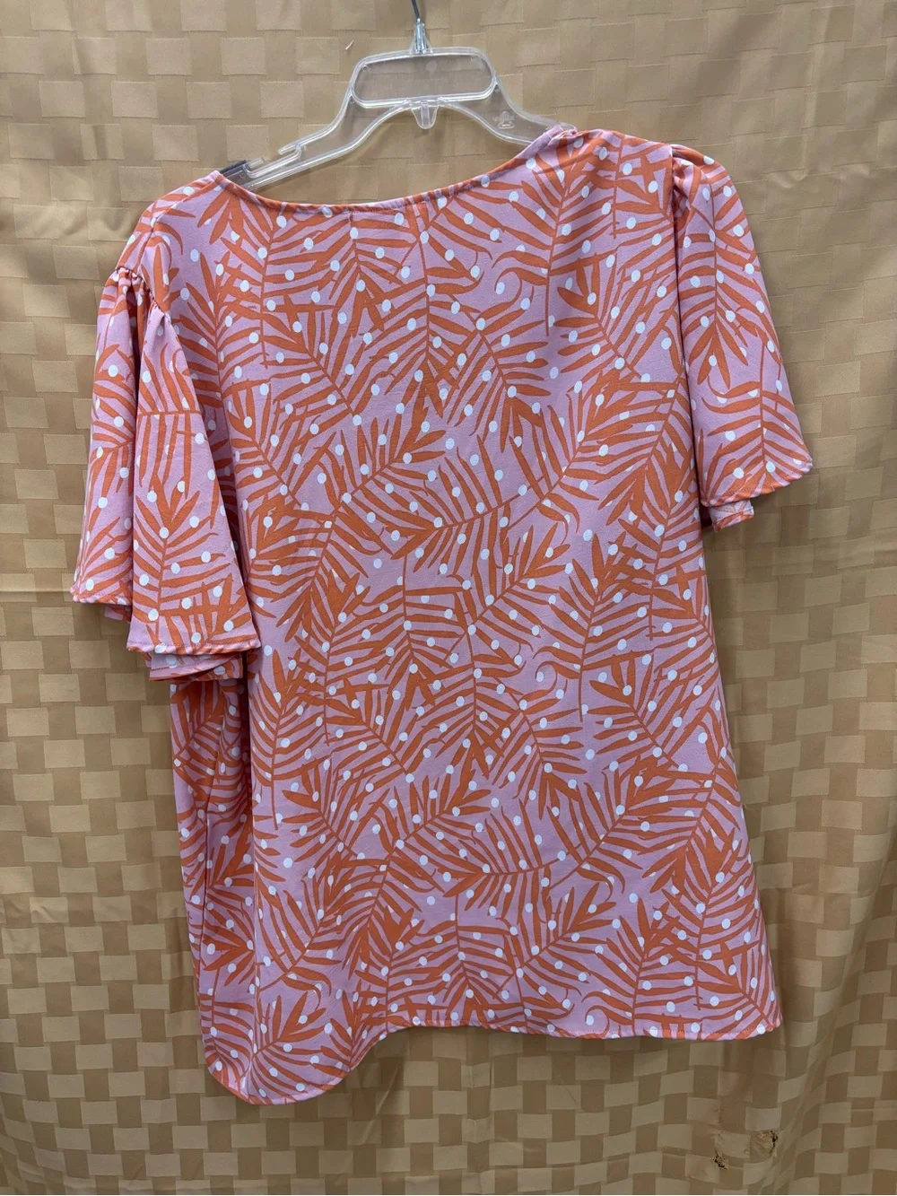 Women's Pink & Orange Printed V-Neck Flutter Sleeve Top
